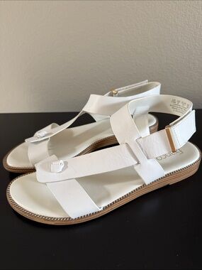 Franco Sarto Glenni White Leather T-Strap Sandals